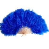 Huralona 1920s Vintage Style Folding Handheld Flapper Feather Hand Fan (Royal blue)