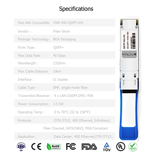 Image of 40GBASE-LR4 QSFP+ Optical Transceiver Module Compatible with Palo Alto Networks PAN-40G-QSFP-LR4 40G QSFP+ LR4 1310nm 10km DDM Duplex LC SMF