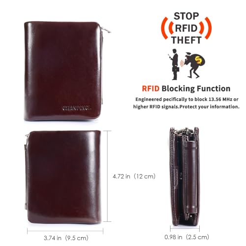 Men's Buckle zipper genuine leather wallet, large capacity 13card slots, Driver's license, multifunctional coin pocket (Oil waxy brown)2