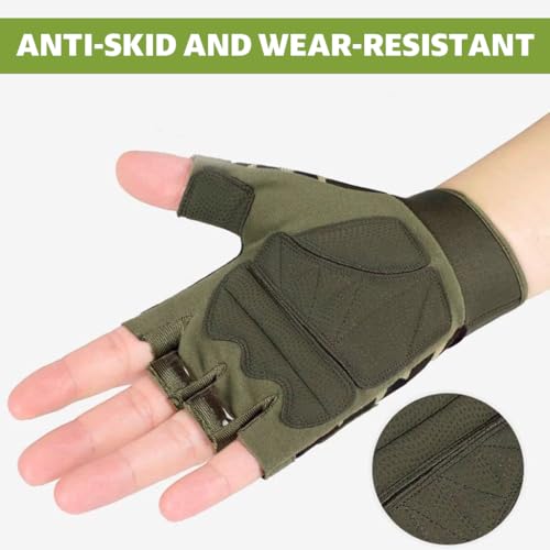 Image of Proberos Riding Gloves for Bikers Men & Women, Anti-Slip Adjustable Wrist Support Gloves, Breathable Fingerless Cycling, for Motorcycle, Gym, Weightlifting, Outdoor Sports, Camouflage (XL)