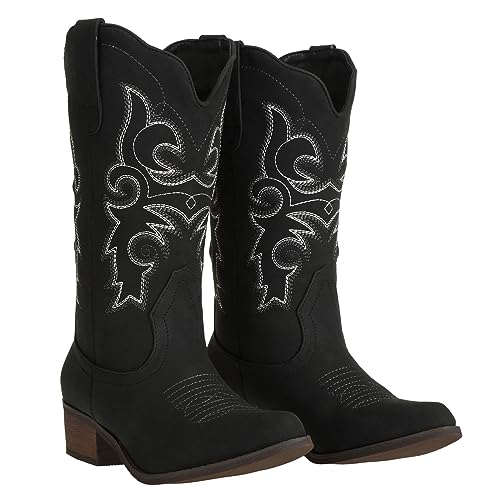 Image of J's.o.l.e Western Cowgirl Cowboy Boots for Women Mid Wide Calf Pointed Toe Riding Country Brown Black Boots