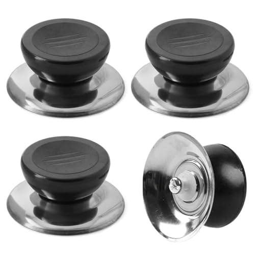 LEEQBCR 4 pomos de Recambio para Tapas de ollas, pomos de Acero Inoxidable, pomos de plástico, pomos de Recambio para Tapas universales de Utensilios de Cocina, pomos Negros de Recambio