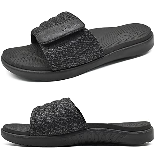 ONCAI Sandals for Mens Open Toe Adjustable Straps Athletic Orthotic Plantar Fasciitis Summer Sport Slide with Comfy Arch Support Footbed Black Size 11