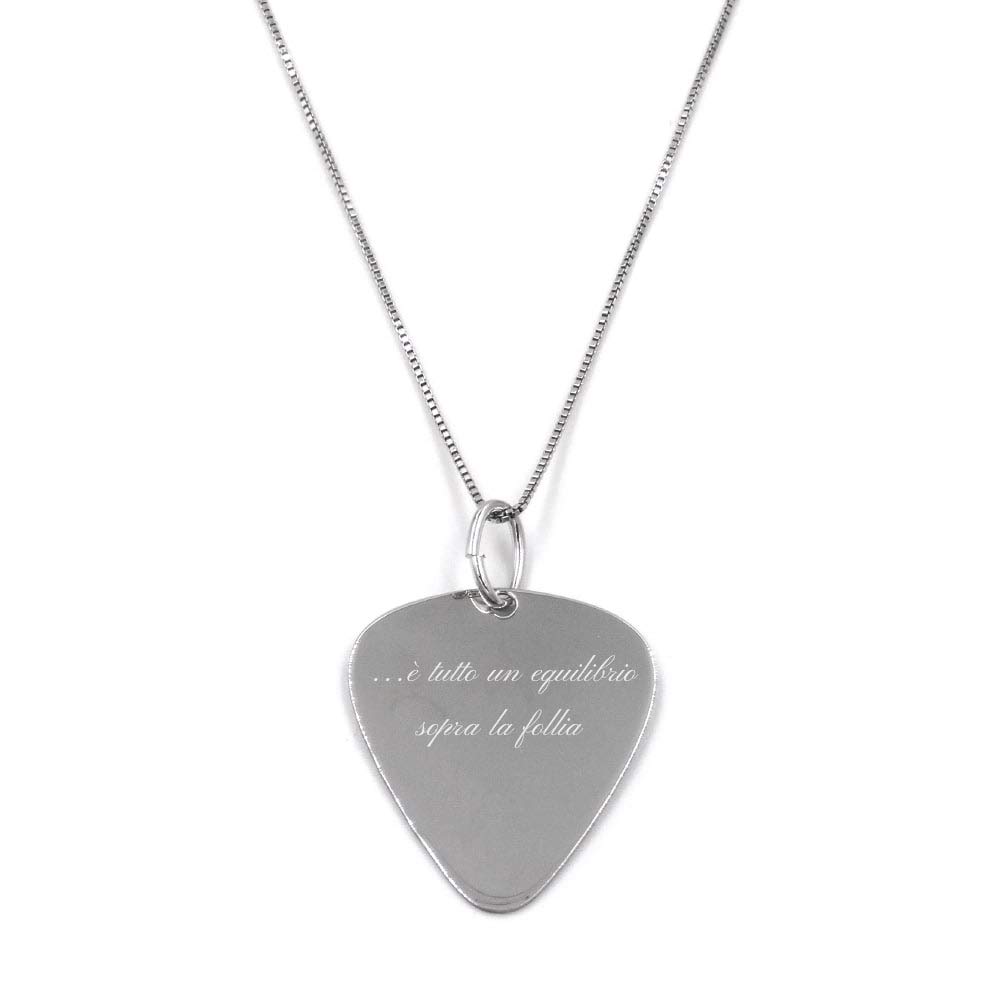 Collana con Ciondolo Plettro Chitarra in Argento Sterling 925 Incisione Personalizzata Inclusa