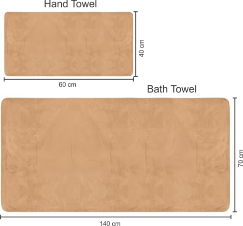 Image of Dribble Coral Fleece Microfiber Towel Set | Ultra Soft & Highly Absorbent Hand Towel + Bath Towel | 450 GSM Quick Dry Towels for Bathroom, Home, Gym & Travel (Pack of 2, Peach)