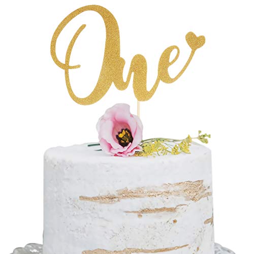 Decoración dorada para tarta de primer cumpleaños, suministros de decoración de pastel de corazón con purpurina dorada, decoración de pastel de una sola cara, accesorios para cabina de fotos