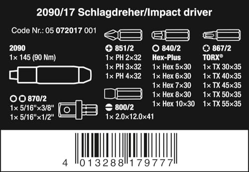 Wera, 2090/17 Assortimento Di Giravite A Percussione, 17 Pezzi - 2