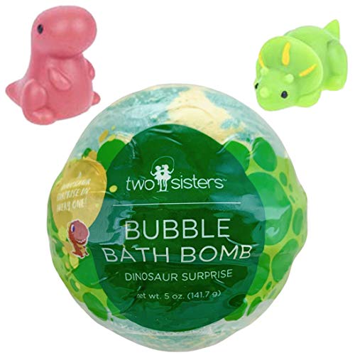 Dinosaur Bubble Bath Bomb for Kids with Surprise Squishy Toy Inside by Two Sisters Spa. Large 99% Natural Fizzy. Moisturizes Dry Sensitive Skin. Releases Color, Scent, and Bubbles.