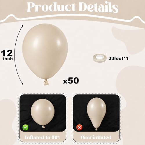 Image of Togvu White Sand Balloons, 50Pack 12 Inch Cream Beige Latex Party Balloons for Wedding Baby Shower Bridal Shower Graduation Easter Birthday Party Decorations