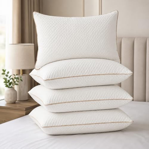 Image of AYKA Ultimate Plush Bed Pillow Set of 4 | 100% Virgin Microfiber Filling for Neck & Shoulder Support | 17x27 inch Breathable Hotel Quality Pillows | Never Flat, Anti-Bacterial & Hypoallergenic | Supersoft