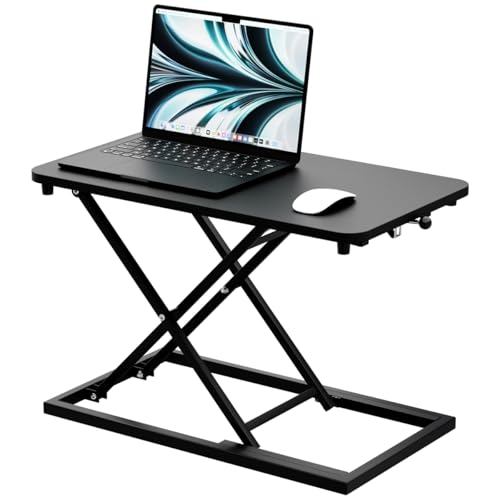 Almirantra Stand Up Desk Converter, Adjustable Height Table Top Riser - 23.6' x 13.4' Spacious Surface with Max Height of 15.2', Ideal for Ergonomic Sit Stand Workstations(Black)