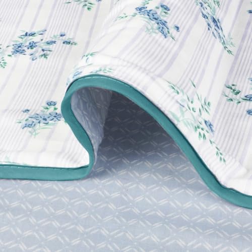 Image of Story@Home Dohar Double Bed Cotton 100% | 150GSM 225 x240 cm Quilt AC Blanket for Summer | AC Comforter Double Bed | Light Blue & White Geometric Reversible Design Duvet | All-Season Blanket
