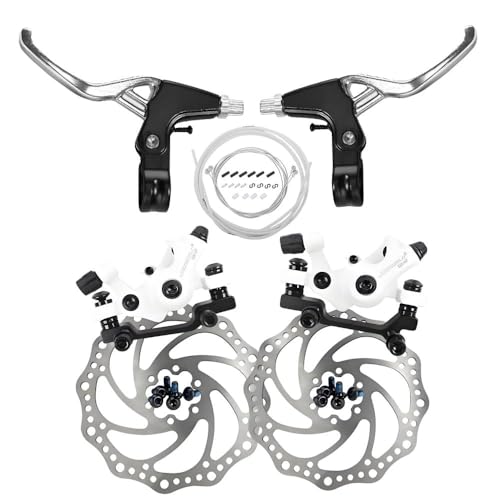 GUOFANG Kit Freno a Disco per Bicicletta, Pinza Freno Meccanico a Disco, Freno a Disco Universale Anteriore e Posteriore (Set Completo Bianco)