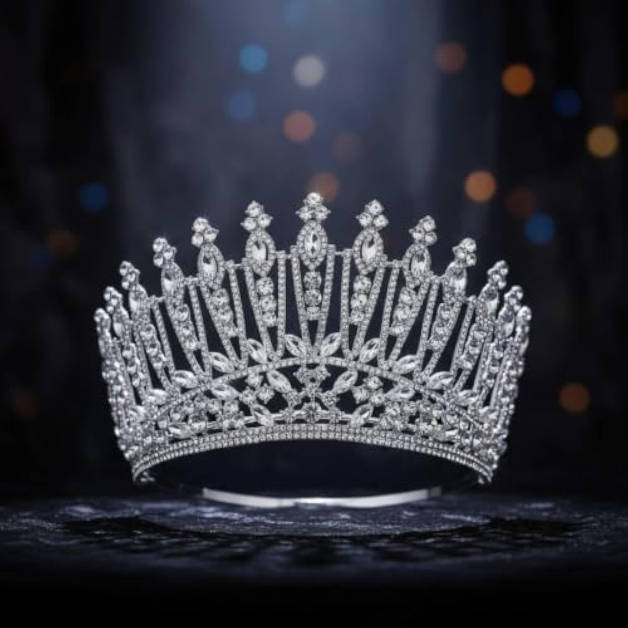 Regal Sparkling Baroque Crown with Adjustable Headband for Weddings