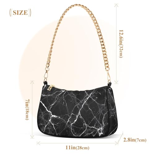 Black Marble White Gray Veining Tote Handbag Womens Print Shoulder Purses Classic Purse Hobo Totes Zipper Closure Chain Strap3