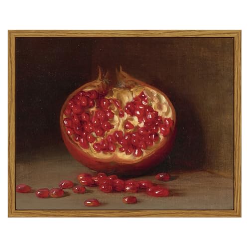 Image of ARPEOTCY Vintage Still Life Wall Art, Pomegranate Fruit Framed Canvas Art Home Decor, Classical Farmhouse Wall Decor for Living Room, Oil Painting for Kitchen, Dining Shelf Decorations, 8x10 inch