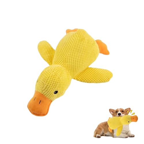 Calming Duck Toy for Dog Squeaky Interactive Plush Toy Quack-Quack Chew Toy Soft Stuffed Calming Yellow Duck Toy for Anxious Dogs Pet Calming Pillow For Puppies Small Medium Dogs (Medium)