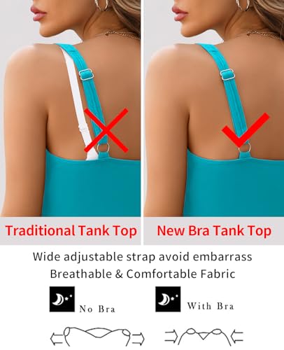 Image of V FOR CITY Tank Top for Women with Built-in Padded Bra Adjustable Wide Strap Camisole Cotton Cami Shirts