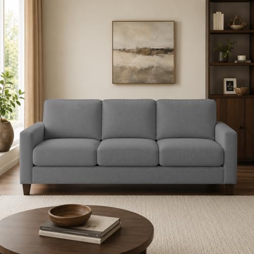 Image of Casaliving Gladino Modern Velvet Fabric Sofa, Tufted Design Upholstered 3 Seater Sofa Set for Living Room, Premium Velvet Fabric Sofa (Dark Grey)