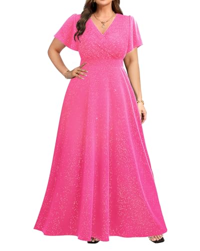 Hot Pink Plus Size Dress Women Formal Gowns Evening Party Bridesmaid Mother of Bride Glitter Long Prom Gala Dresses 2025