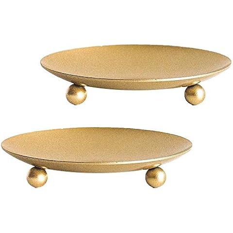 FENKOO Iron Plate Candle Holders, Gold Candle Tray, Set of 2, Candle Stands Decoration Ideal for Weddings, Parties,Special Events Cover