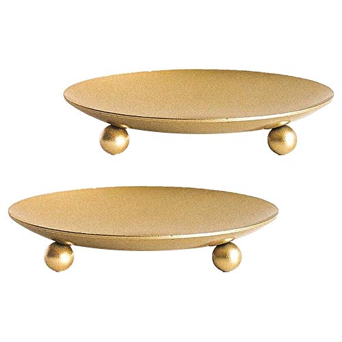 FENKOO Iron Plate Candle Holders, Gold Candle Tray, Set of 2, Candle Stands Decoration Ideal for Weddings, Parties,Special Events