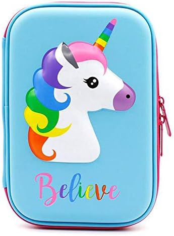 Unicorn Pattern Kids Pencil Case EVA Pen Pouch Stationery Box Big Capacity Anti-Shock for School Students for Girls, Blue