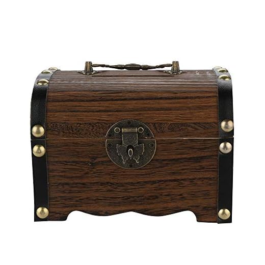 Amaping Vintage Handmade Wood Flower Carving Small Cash Box with Key Lock Wooden Money Jewelry Bracelet Pearl Case Savings Piggy Bank (Brown)