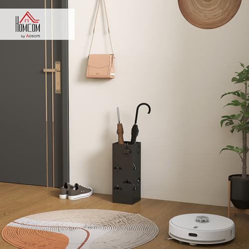 HOMCOM Metal Umbrella Stand With Removable Drip Tray and 4 Hooks, Decorative Storage Rack for Hallway, Entryway, 15.5 x 15.5 x 41 cm, Black - Cosy Home Interiors HOMCOM Metal Umbrella Stand With Removable Drip Tray and 4 Hooks, Decorative Storage Rack for Hallway, Entryway, 15.5 x 15.5 x 41 cm, Black - Image 2