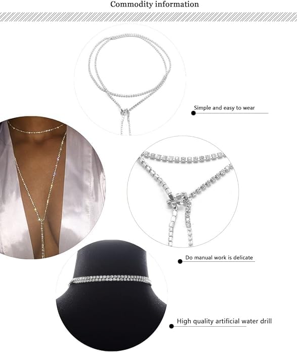 Jovono Fashion Silber Lange Halskette mit Strass Schmuck Kette für Damen und Mädchen
