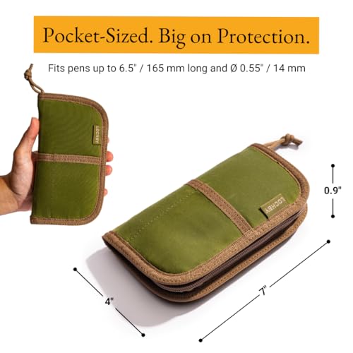 Image of LOCHBY Quattro | Slim and Elegant Pen Pouch, Durable Waxed Canvas, Lightly Padded for Fountain Pen and Mechanical Pencil, Compact Design Holds 4 Pens, for Everyday Carry, Travel and Creative Artists