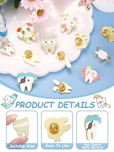 12 Pcs Dental Gifts Cute Tooth Pins Dentist Enamel Pins Cartoon Funny Lapel Brooch Tooth Charm for Scrubs Doctor Assistant Nurse Backpacks Cloths Hats Medical Jewelry2