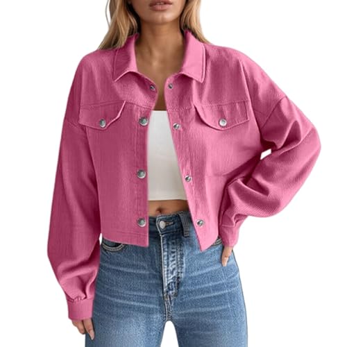 Womens Cropped Corduroy Jackets Button Down Casual Shacket Jackets Fashion Teen Girls Long Sleeve Y2K Going Out Coats