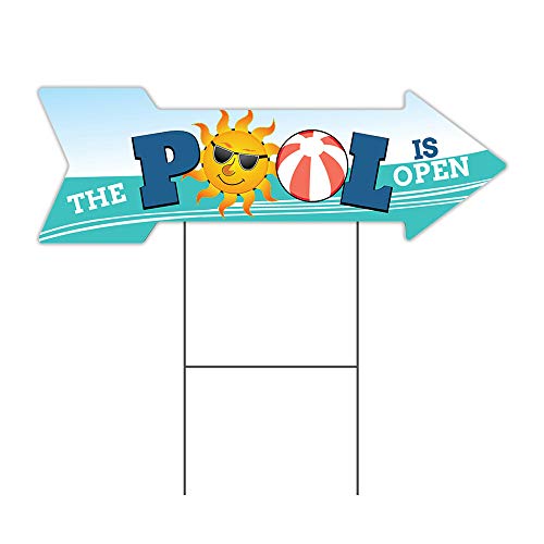 Signmission Corrugated Plastic Arrow Sign With Single Sided Image 10" X 30" - The Pool Is Open Coroplast Yard Sign With Stake Made In The Usa #TOP9