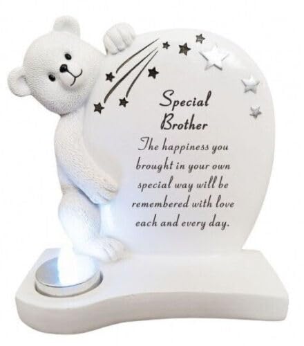 Brother Teddy Plaque with Silver Candle Graveside Child Baby Memorial Ornament Tribute