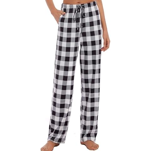 iniber Comfy Pajama Pants for Women, Stretch Drawstring Lounge Pants with Pockets, Soft Casual Loose Yoga Pants Wide Leg Pjs Bottoms Cover
