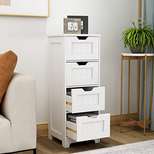 RASOO Bathroom Floor Cabinet White Freestanding Storage Organizer Cabinet with 4 Drawers for Bathroom, Living Room, Kitchen, 11.81"x11.81"x32.68"(LxWxH) - Thumbnail 4