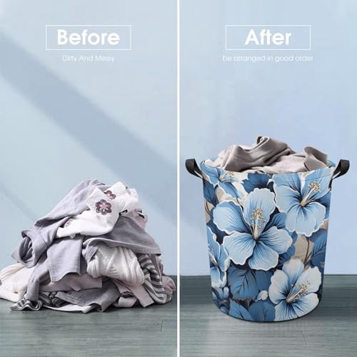 Panier à linge pliable imperméable grand format et bac à linge fleurs bleu - 6