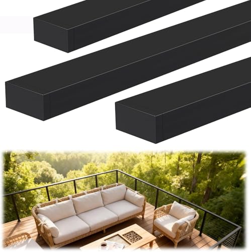 Image of Modular 3Pack 12FT Stainless Steel T304 Black Handrail for Cable Railing with Nylon End Cap Kits, 2.36 inch W x 1.18 inch H Cuttable Flat Handrail Rectangular Top Rail for Stair Railing Indoor Outdoor