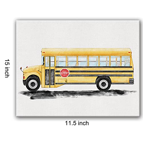 Nvhai School Bus Canvas Wall Art Watercolor Transportation Vehicles School Bus Canvas Painting Prints For Home Kids Bedroom Nursery Wall Decor Framed Artwork Gifts thumb #1