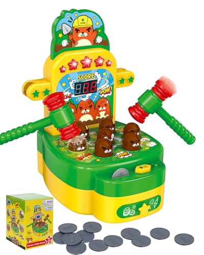 HAWAJOK Whack Game With Hammer Whack A Mole Toy for Kids 3 4 5 6 7 8 Years Old Boys Girls Interactive Hammer Game with Sound Lights 2 Player Educational Toy for Boys Girls Multi-Language