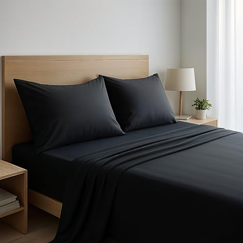 Simple Deluxe Queen Bed Sheet Set, Microfiber, Black