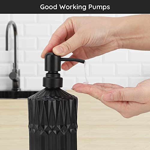 Image of Segbeauty Black Soap Dispenser, 2pcs 15.2oz Glass Pump Bottles with Labels for Farmhouse Decor, 450ml Empty Refillable Kitchen Soap Dispenser Set Bathroom Accessories for Western Modern Home Decor