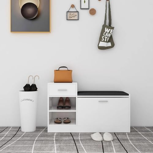 Xichuzi Banco Zapatero, Mueble Zapatero, Banco Zapatero, Mueble Recibidor, Zapateros De Pasillo, Muebles De Entrada, aglomerado Blanco con Brillo 94,5x31x57 cm