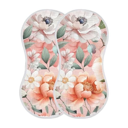 Watercolor Floral Muslin Burp Cloths 22x11 Inch - 4-Layer Organic Cotton & TPU Waterproof Lining, Absorbent Baby Bibs for Boys/Girls with Hanging Loop2