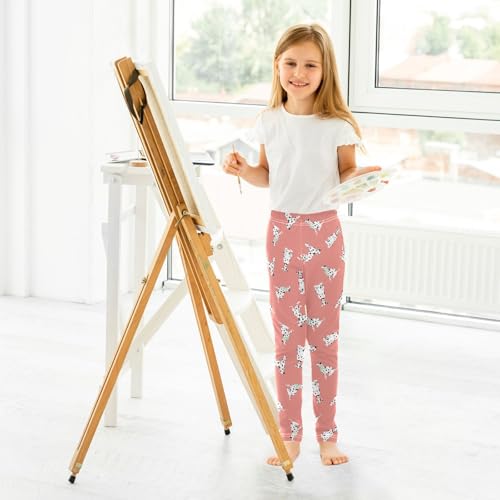 CaTaKu Girls Leggings Cute Spotted Dalmatian Leggings for Girls Kids Athletic Workout Yoga Pants Size 4-10T2