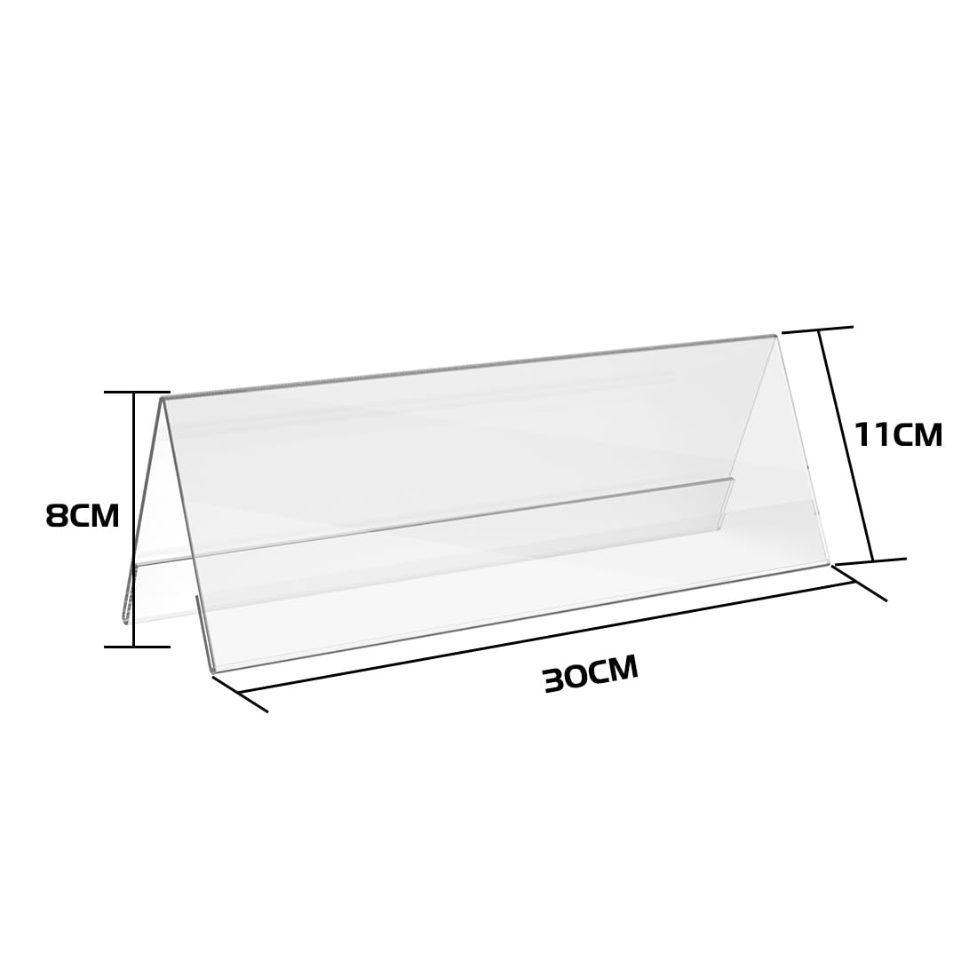 Soporte de Nombre de Escritorio 30x10,5 cm, 12 Piezas Soporte de Exhibición Transparente para Papel A4, Soporte de Tarjetas de Visita de Doble Cara para Reuniones, Bodas, Escritorios