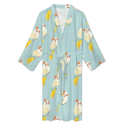 Cockatiel Cute Birds Comfort Robes for Men With Belt Long Sleeve Nightgown Spa Bathrobe Loungewear3