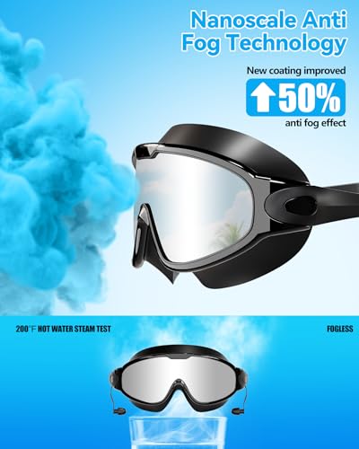 Image of Aegend New Adult Wide View Swim Goggles, Anti-Fog /UV No Leak Swimming Goggles with Ear Plugs for Men & Women