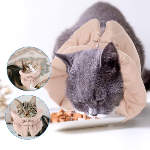 Image of BOXOB Adjustable Recovery Collar - Lightweight, Waterproof & Soft for Cats & Dogs Kitten Cone to Stop Licking After Surgery - Prevents Licking Wounds (S, Khaki)